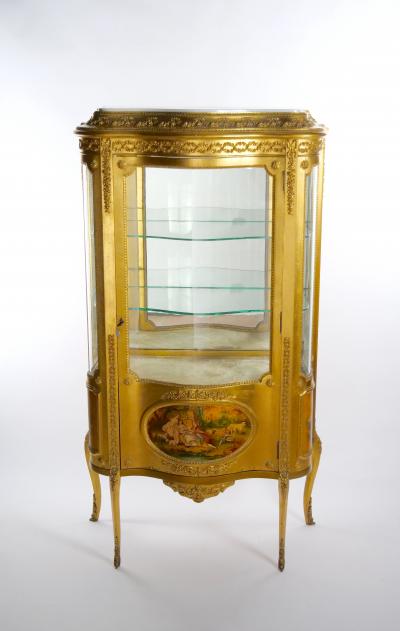 Early 20th Century French Marble Top Hand Painted Display Cabinet