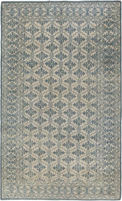 Early 20th Century Indian Agra Oriental Blue White Handmade Cotton Rug