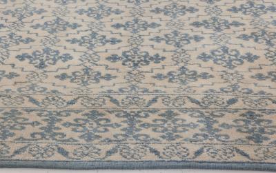 Early 20th Century Indian Agra Oriental Blue White Handmade Cotton Rug