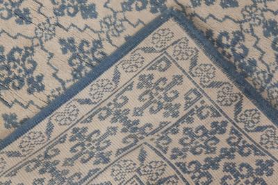 Early 20th Century Indian Agra Oriental Blue White Handmade Cotton Rug