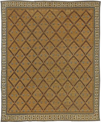 Early 20th Century Indian Botanic Design Handmade Wool Rug in Sienna and Purple
