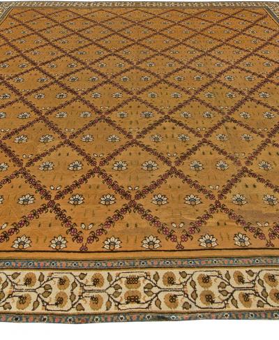 Early 20th Century Indian Botanic Design Handmade Wool Rug in Sienna and Purple