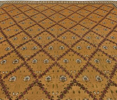 Early 20th Century Indian Botanic Design Handmade Wool Rug in Sienna and Purple