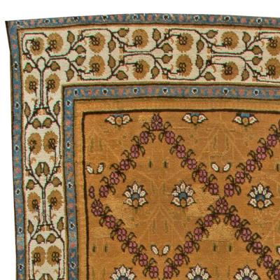 Early 20th Century Indian Botanic Design Handmade Wool Rug in Sienna and Purple