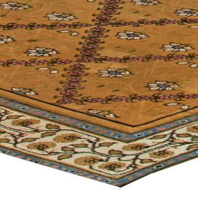 Early 20th Century Indian Botanic Design Handmade Wool Rug in Sienna and Purple