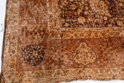 Early 20th Century Indian Chocolate Brown Handmade Wool Carpet Size Adjusted 