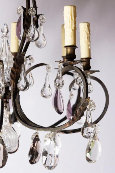 Early 20th Century Iron and Crystal Chandelier with Amethyst Drops
