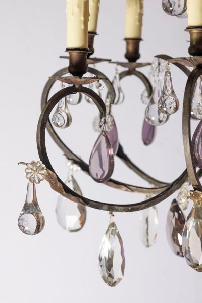 Early 20th Century Iron and Crystal Chandelier with Amethyst Drops