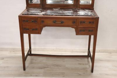 Early 20th Century Italian Cherry Wood Vanity Table with Armchair