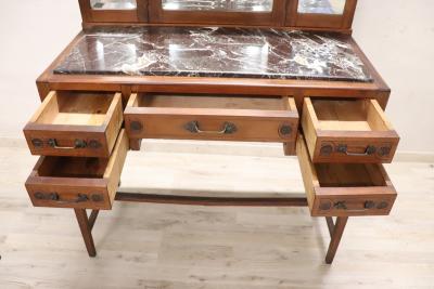 Early 20th Century Italian Cherry Wood Vanity Table with Armchair
