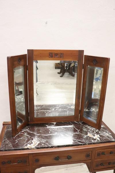 Early 20th Century Italian Cherry Wood Vanity Table with Armchair