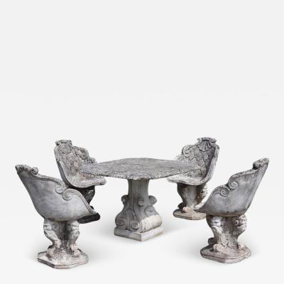 Early 20th Century Italian Garden Set Table with Four Armchairs