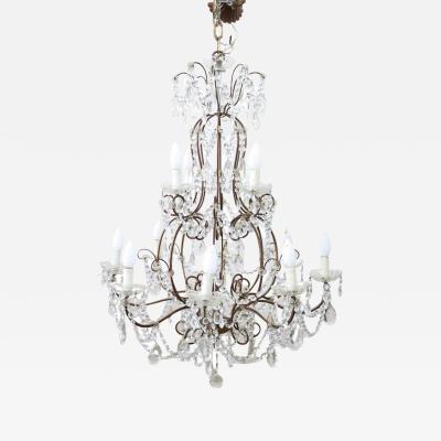 Early 20th Century Italian Louis XVI Style Bronze and Crystals Chandelier