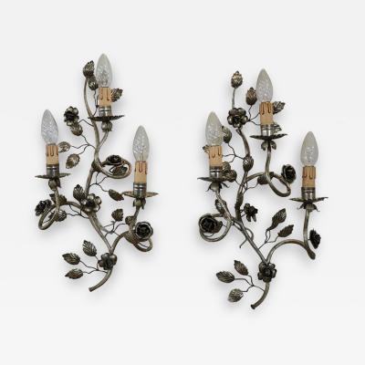 Early 20th Century Italian Pair of Wall Lights or Sconces in Silvered Metal