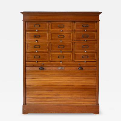 Early 20th Century Italian Wooden Filing Cabinet with Tambour Door
