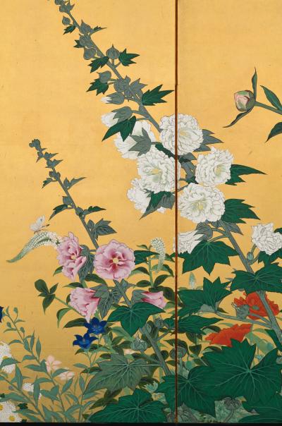 Early 20th Century Japanese Screen Flowers of the Four Seasons