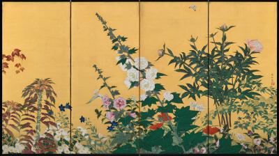 Early 20th Century Japanese Screen Flowers of the Four Seasons