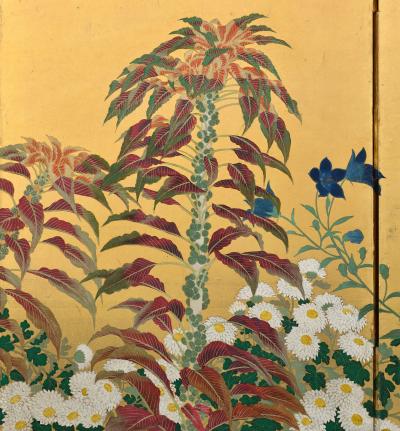Early 20th Century Japanese Screen Flowers of the Four Seasons