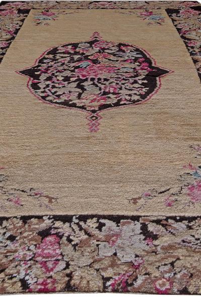 Early 20th Century Karabagh Black and Pink Flower Design Handmade Wool Rug