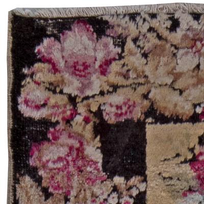 Early 20th Century Karabagh Black and Pink Flower Design Handmade Wool Rug