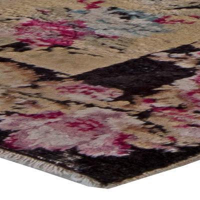 Early 20th Century Karabagh Black and Pink Flower Design Handmade Wool Rug