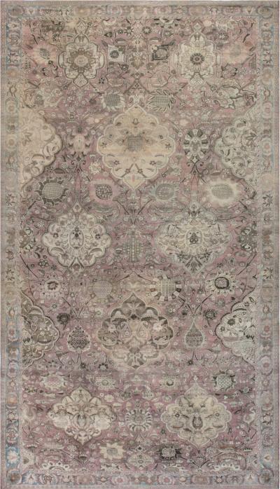 Early 20th Century Kirman Rug in Beige Blue Brown and Pink