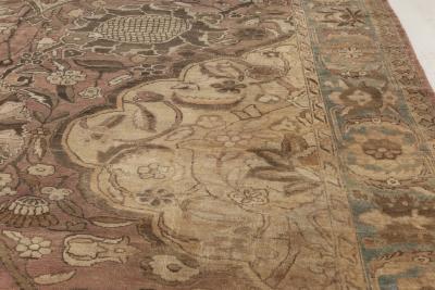 Early 20th Century Kirman Rug in Beige Blue Brown and Pink