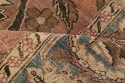 Early 20th Century Kirman Rug in Beige Blue Brown and Pink
