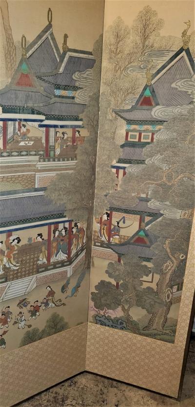 Early 20th Century Korean 8 Panel Hand Painted Screen