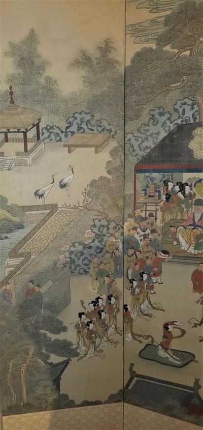 Early 20th Century Korean 8 Panel Hand Painted Screen
