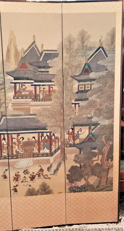 Early 20th Century Korean 8 Panel Hand Painted Screen