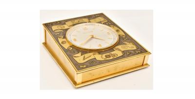 Early 20th Century Luxor Swiss Bronze Desk Table Clock with 8 Day Movement