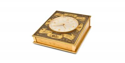 Early 20th Century Luxor Swiss Bronze Desk Table Clock with 8 Day Movement