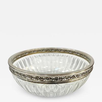 Early 20th Century Neoclassical Cut Crystal Bowl Hand Worked Silver Plated Rim
