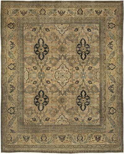 Early 20th Century Neutral Brown Persian Meshad Handwoven Wool Rug