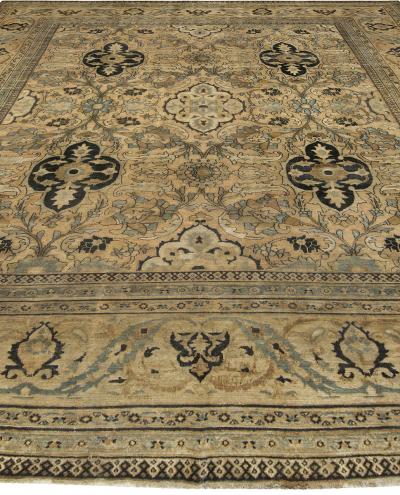 Early 20th Century Neutral Brown Persian Meshad Handwoven Wool Rug