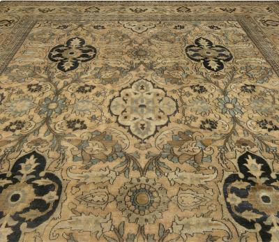 Early 20th Century Neutral Brown Persian Meshad Handwoven Wool Rug