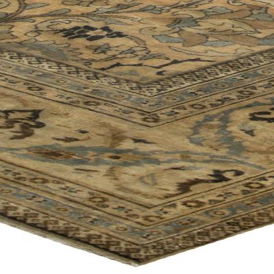 Early 20th Century Neutral Brown Persian Meshad Handwoven Wool Rug