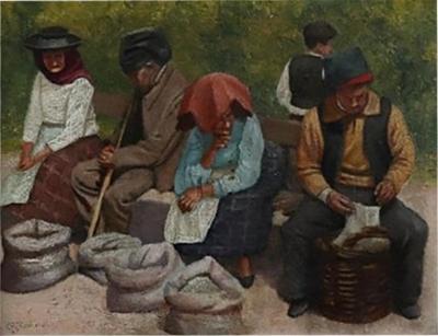 Early 20th Century Oil Painting on Board Peasant Scene Signed