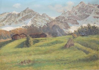 Early 20th Century Oil on Canvas Italian Painting Mountain Landscape