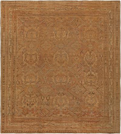 Early 20th Century Oushak Abstract Brown Handmade Wool Rug