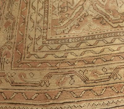 Early 20th Century Oushak Abstract Brown Handmade Wool Rug