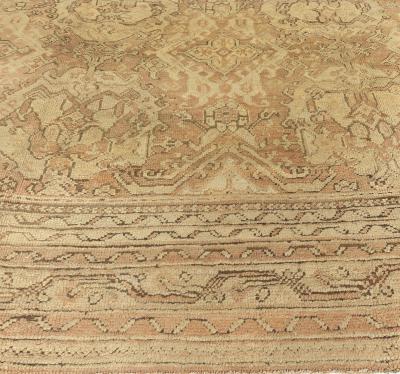 Early 20th Century Oushak Abstract Brown Handmade Wool Rug