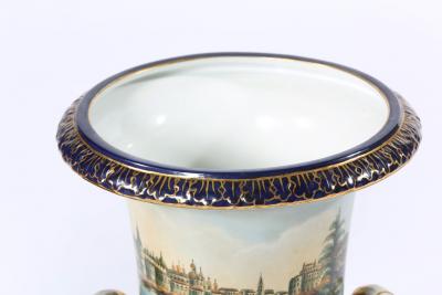 Early 20th Century Pair Porcelain Urns Campana Shaped Vases