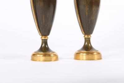 Early 20th Century Pair Tall Patinated Bronze Vases Pieces