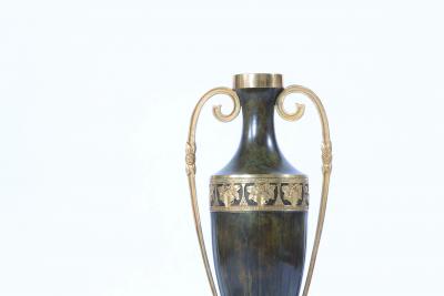 Early 20th Century Pair Tall Patinated Bronze Vases Pieces