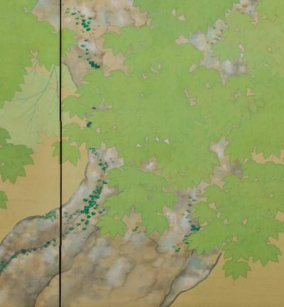 Early 20th Century Pair of Japanese Screens Deer under Maple Trees