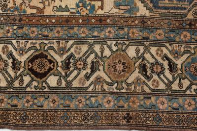 Early 20th Century Persian Bakhtiari Handmade Wool Rug in Blue Red Camel