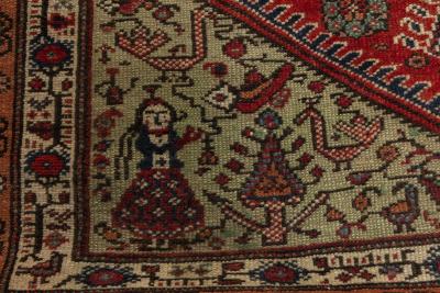 Early 20th Century Persian Feraghan Green Pink Red and White Handmade Rug