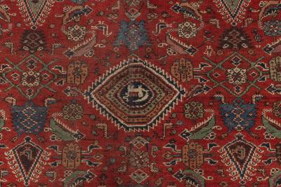 Early 20th Century Persian Feraghan Green Pink Red and White Handmade Rug
